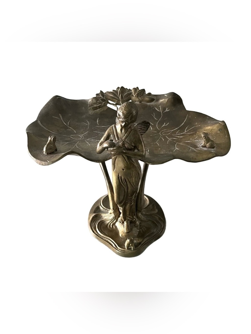Vintage Reproduction Art Nouveau Maiden Tazza Brass Visiting Card Tray